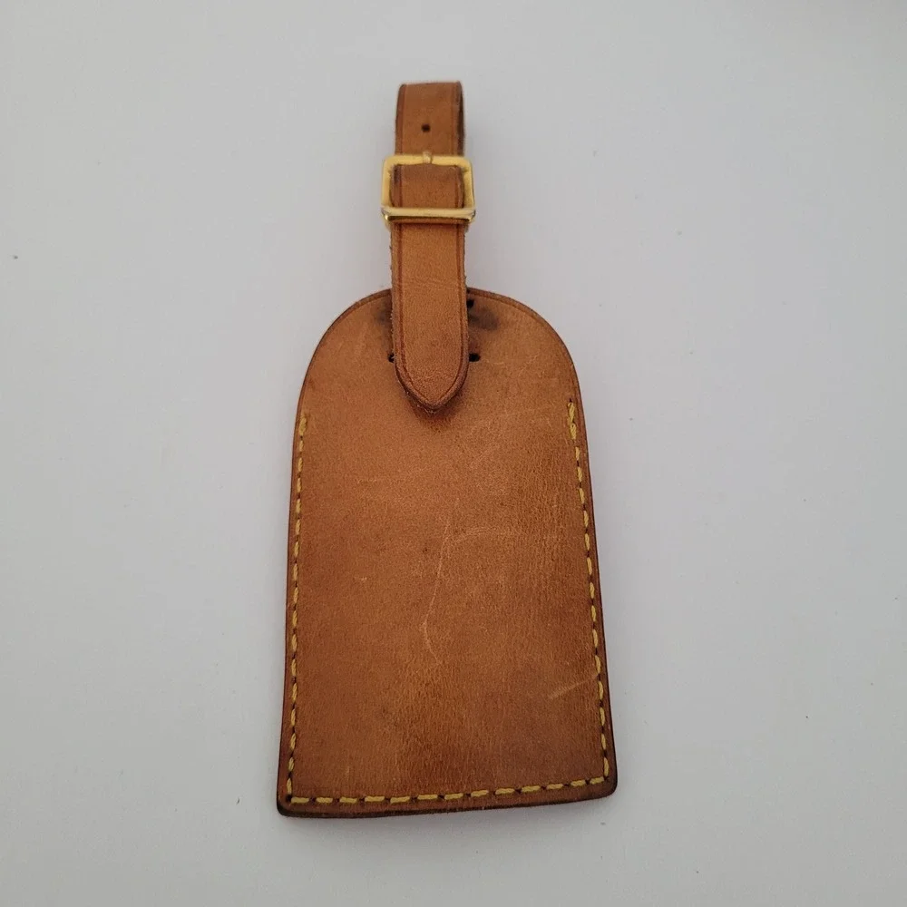Louis Vuitton Vachetta Leather Luggage Tag Tan Brown Gold Buckle Made in France